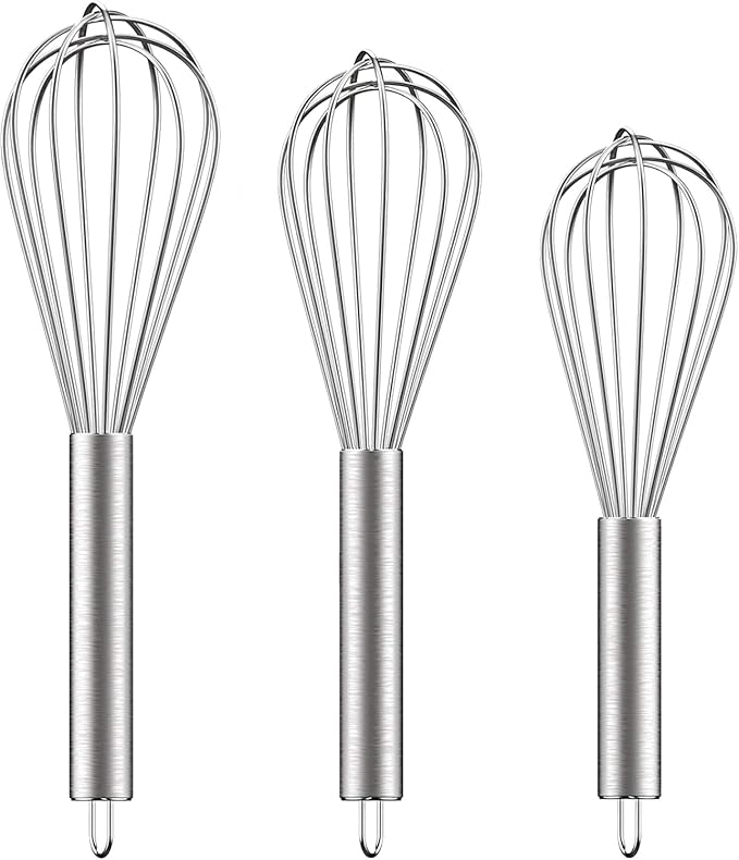 Danish Dough Whisk Stainless Steel Dough Hook Dutch Whisk for Sourdough Bread Dough Mixer Hand Wooden Handle Kitchen Whisking Mixing Tool Bread Making Tools and Supplies (3 Pack Sliver)