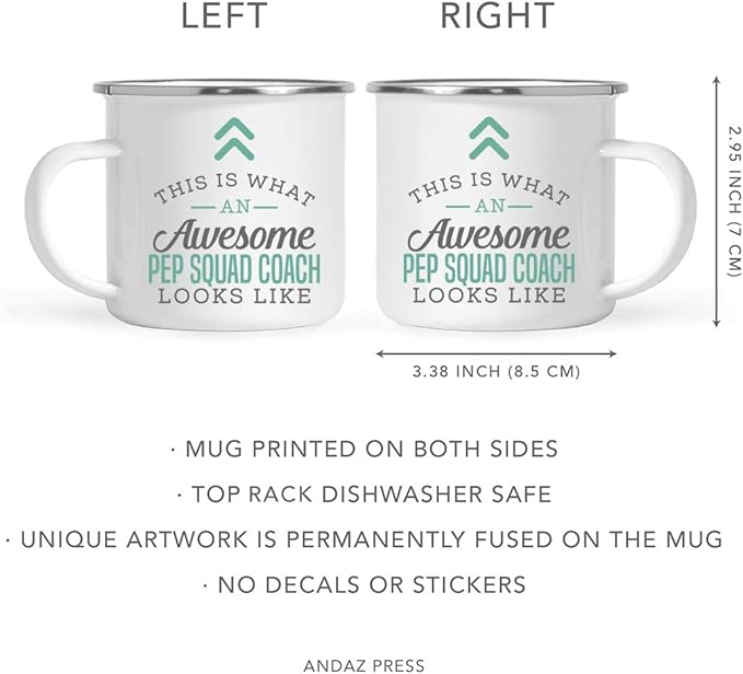 Andaz Press 11oz. Stainless Steel Campfire Coffee Mug, Awesome Pep Squad Coach Mug, Birthday Gift Ideas, Includes Gift Box