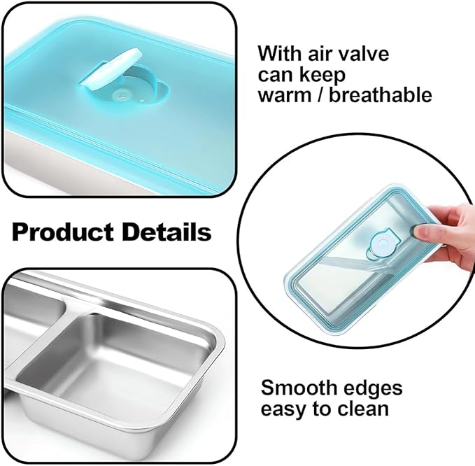2Pcs Snack Pack Containers with Lids, Total 4 Compartment Snack Containers, Reusable Snack Containers for Adults, Stainless Steel Containers for Nuts, Fruits
