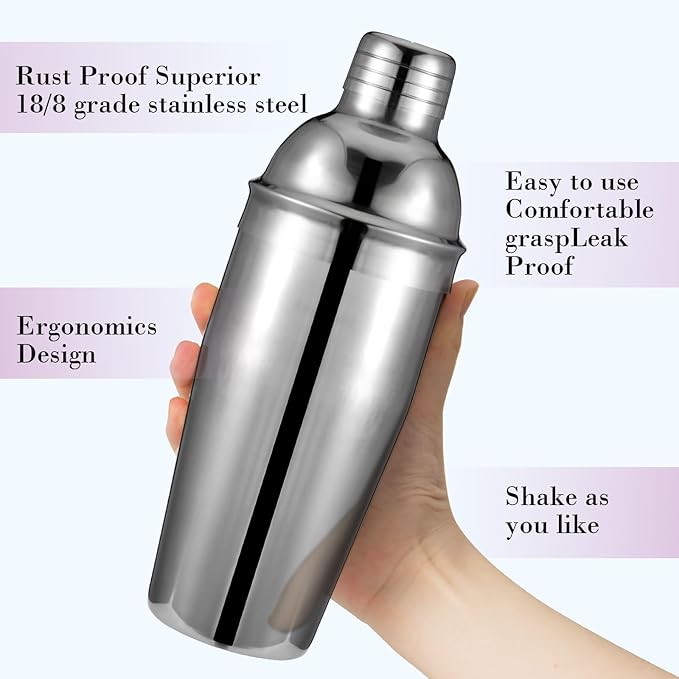 Cocktail Shaker Set, 6-Piece Mixology Bartender Kit Premium Shakers Bartending: Martini Shaker Jigger Mixing Spoon Muddler 2 Pourers Bar Tools Set with Built-in Bartender Strainer for Drink Shaker