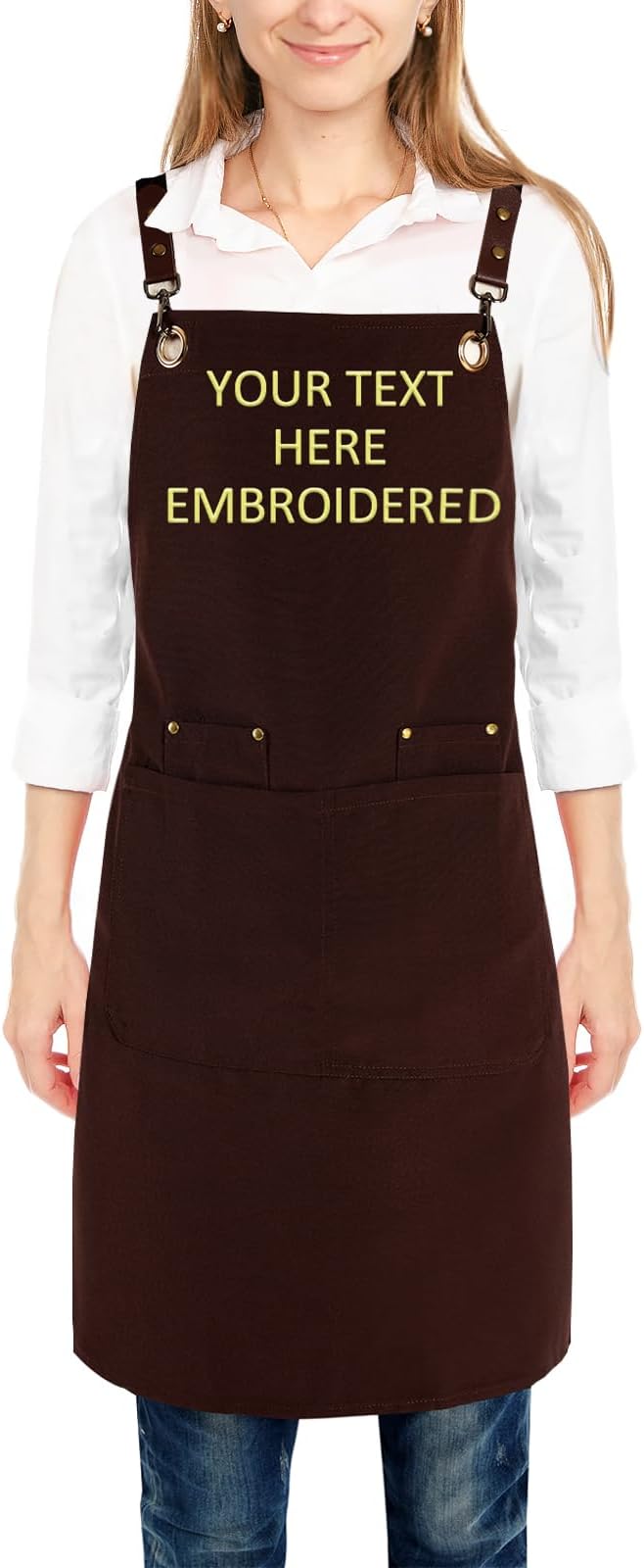 Personalized Aprons Custom Women Men Apron with Pockets Chef for Baking Bbq Grill Embroidered with Name Text
