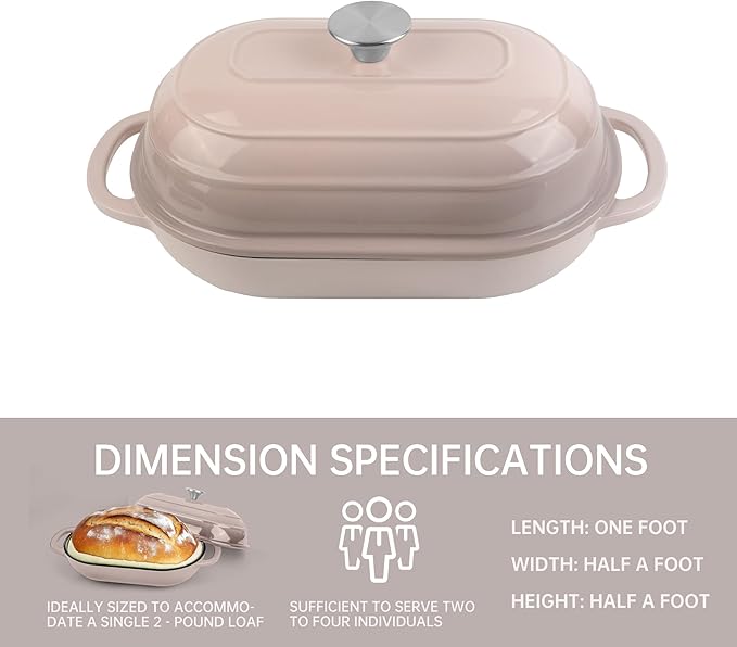 Premium Enameled Cast Iron Dutch Oven for Bread Baking | Non-Stick 2QT Oval Bread Oven with Lid | Perfect for Sourdough, Loaf, and Artisan Baking (Gradient Pink, 5 QT)