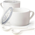 Soup Bowls with Handles & Spoons, 30oz Ceramic Ramen Bowl with Lid, Large Soup Mugs/Cups for Instant Noodle, Big Cereal Bowls for Oatmeal, Soup Containers with Lids, Set of 2, White