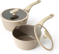 Nonstick Saucepan Set with Lids, 2QT and 2.7QT Ceramic Sauce Pan Set, Non Toxic Sauce Pots with Pour Spouts for Multipurpose Use, PTFE, PFOA & PFAS Free, Induction Compatible, Apricot