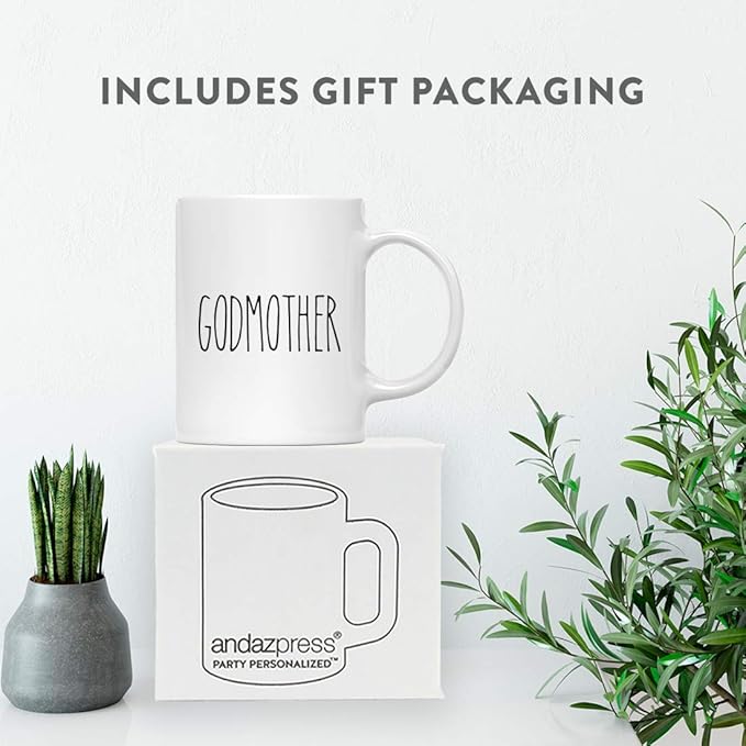 Andaz Press Simple Rustic Farmhouse Kitchen Decor 11oz. Ceramic Coffee Tea Mug Gift, Godmother, 1-Pack, Birthday Christmas Gift Ideas for Family, Friends