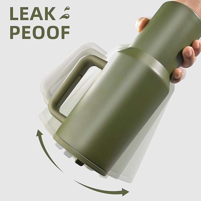40 oz Insulated Tumbler with Handle,Flip Straw,Lid & Rubber Base Stainless Steel Water Bottle - Leak Proof Vacuum Insulated Mug BPA Free Reusable Travel Cup Gifts for Women/Men (dark green 40oz)