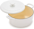 GreenPan x Bobby Flay 5.5QT Enameled Cast Iron Round Dutch Oven with Lid, Dual Handles, Oven Safe to 500F & Induction Suitable, Self Basting Lid, Ultra-Durable, Sear, Braising, Bread, Stews, Ivory