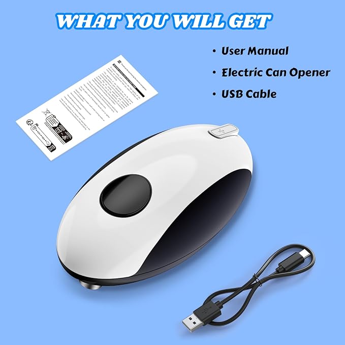 USB Rechargeable Electric Can Opener - Battery Operated, One Touch Auto Operation, Magnetic Lid Holder & Smooth Edge Cutting, Cordless & Hands Free Tin Opener for Seniors, Works with All Standard Cans