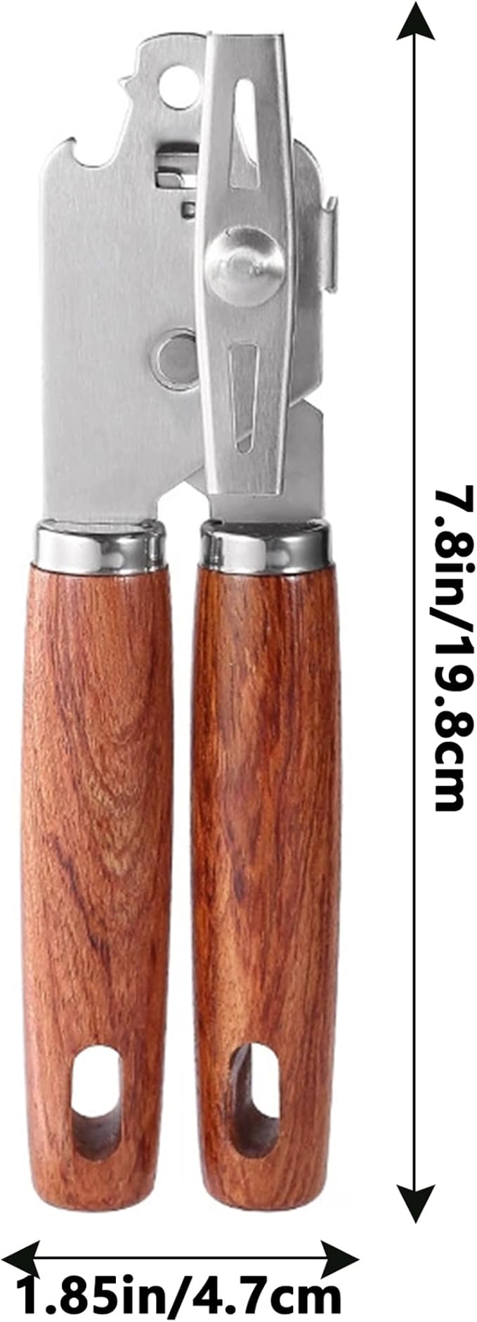 Stainless Steel Can Opener Manual: Wooden Handle Bottle Opener, Jar Opener for Seniors, Hand Held Can Opener Smooth Edge Lid Remover for Kitchen Cans Bottles Lids, Beer Bottle Opener