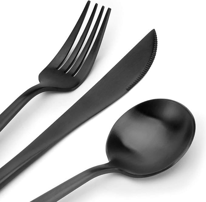 Matte Black Silverware Set, Bysta 20-Piece Stainless Steel Flatware Set Cutlery Set Service For 4, Satin Finish, Dishwasher Safe, Nice Gift Box