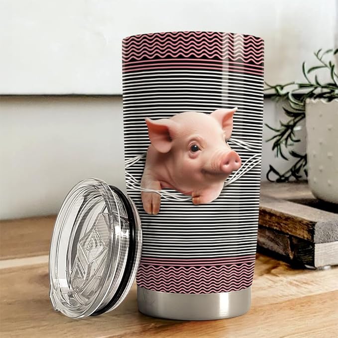 Pig Tumbler 20oz Stainless Steel Insulated Coffee Travel Mug Cup for Women Girls Pig Gifts for Birthday Christmas Mothers Day