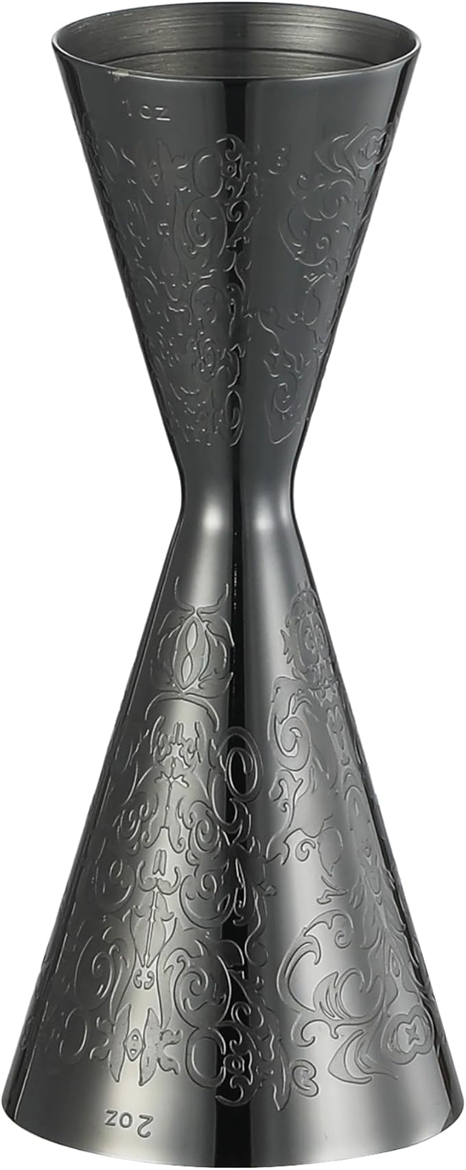 Double Cocktail Jigger Slim Style Measuring Jigger with Etched Pattern (Gunmetal Black Spirit)