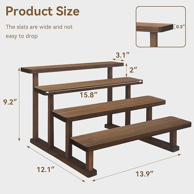 4 Tier Wooden Display Riser Stand, Cupcake Display Shelf Tabletop Spice Rack for Party, Kitchen, Perfume, Fragrance, Vendors event