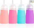 Condiment Squeeze Bottles, 12 oz Silicone Squeeze Bottles For Sauces, Leak Proof Condiment Containers with Extra Interchangeable lid, Easy Squeeze for Oil, Honey & Dressings, BPA FREE (4 Pack)