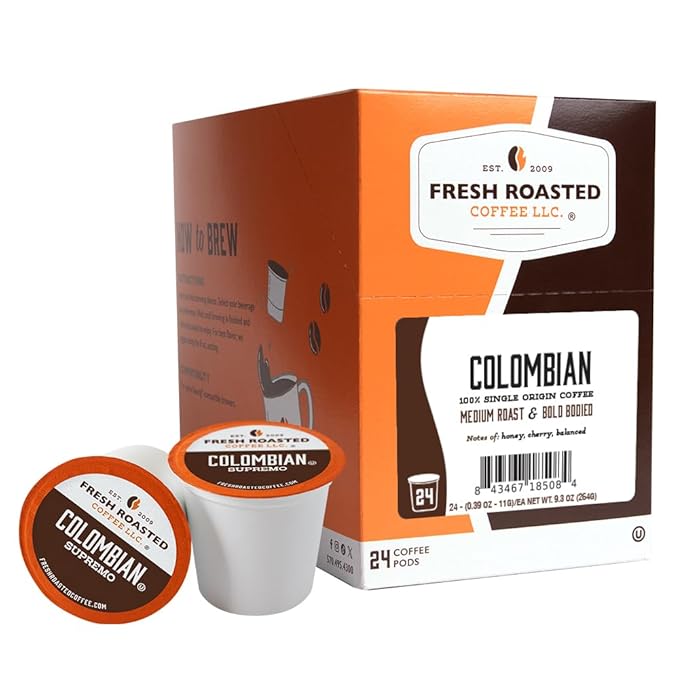 Fresh Roasted Coffee, Colombian, Medium Roast, 24 Pods for K Cup Brewers