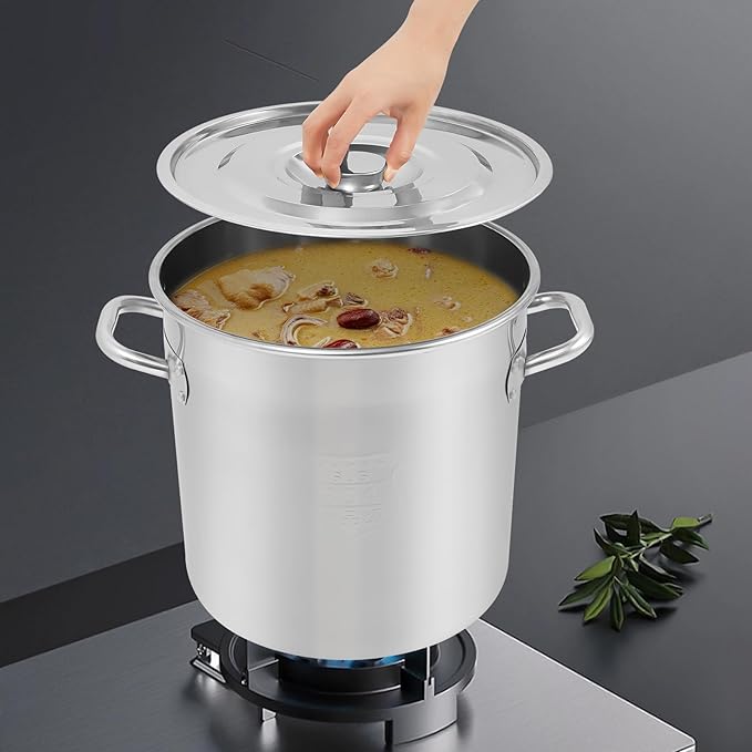21L/12.68Qt Commercial Large Stock Pot with Lid,Nickel Free Stainless Steel Cookware Healthy Polished Stockpots, Induction Soup Pot for Cooking Home Use