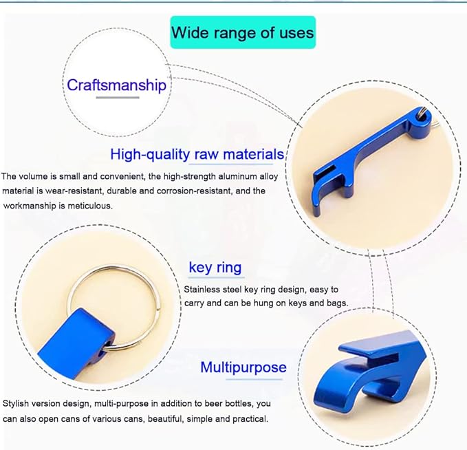 50 Pcs Bottle opener Keychain Bulk,Soda Beverage Beer Bottle Opener Keychain,Bottle Openers Aluminum Beer Bottle Opener Claw Beverage Keychain Ring for Kitchen,Wedding, Bar,Party(blue)