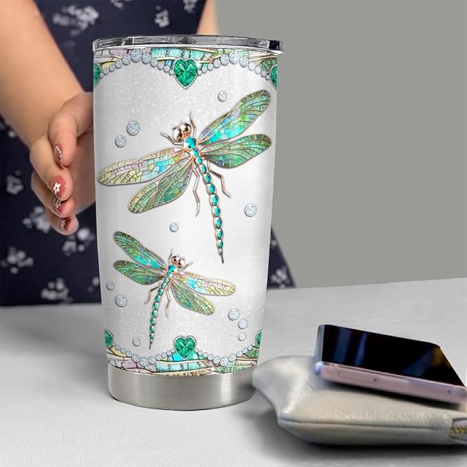 SANDJEST Dragonflies Gifts for Women Girls Dragonfly Tumbler 20oz Jewelry Drawings Stainless Steel Insulated Tumblers Coffee Travel Mug Cup Gift for Birthday Christmas