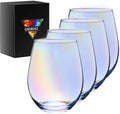 Iridescent Stemless Wine Glasses for Red or White Wine (Set of 4), 18-Ounces, Large Wine Glasses for Cabernet, Pinot Noir, Burgundy, Bordeaux