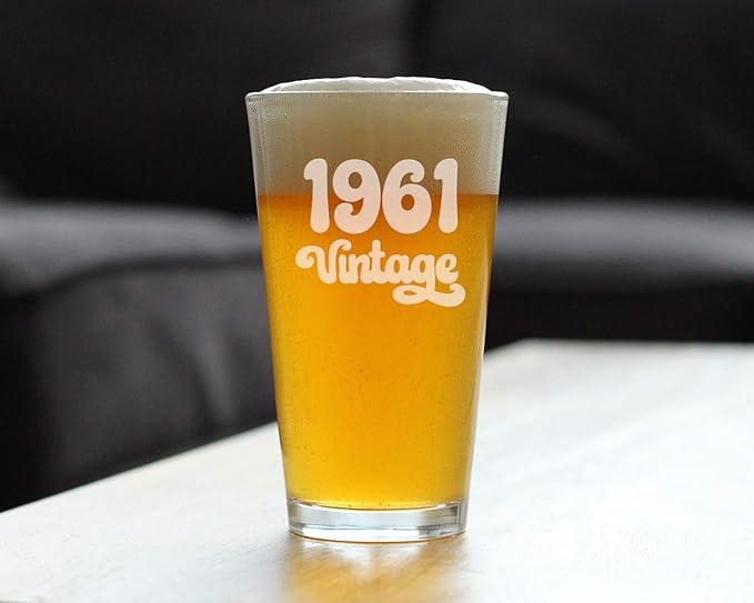 Vintage 1961 Pint Glass for Beer - 64th Birthday Gifts for Men or Women Turning 64 - Fun Bday Party Decor - 16 oz