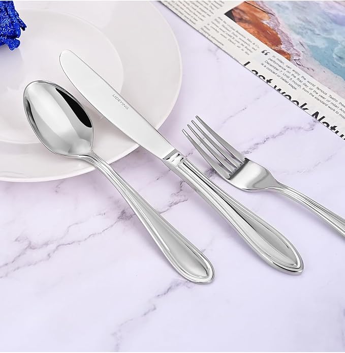 Silverware Set, 40-Piece Stainless Steel Flatware, 18/0 Stainless Steel Utensils, Dishwasher Safe, Modern Tableware for Home & Kitchen Dining