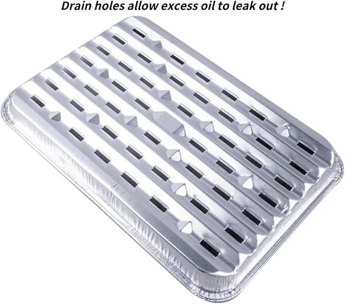 MILANGE Disposable Aluminum Grill Liner Topper with Holes 20 Pack Aluminum Foil Grill Pans (13.40 Inch) BBQ Grilling Tray Broiler Pans with Ribbed Bottom Surface