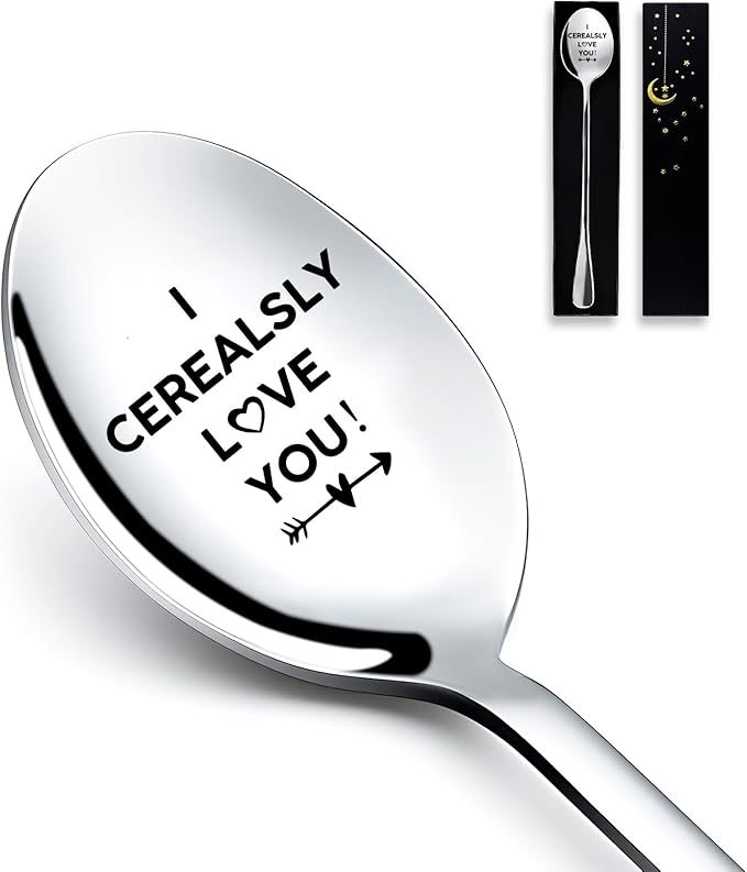 Funny Engraved Stainless Steel Spoon, I Cerealsly Love You Spoons, Cereal and Coffee Spoon for Husband, Wife Couples Boyfriend Girlfriend Valentine's Day, Birthday, Christmas, Wedding Gifts