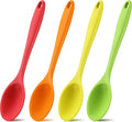 Shappy 4 Pieces Silicone Cooking Spoons 10.6 Inch Heat Resistant Kitchen Spoons for Mixing, Serving and Stirring Upgrade Large Non Stick Basting Utensils, Dishwasher Safe(Spoon,Bright Color)