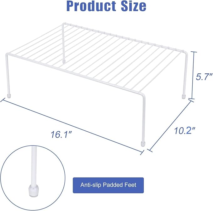 Large (16.1 x 10.2 Inch) Cabinet Storage Shelf Rack, Shelves，Kitchen Counter and Cabinet Shelf, Storage Rack Organizer for Kitchen, Fridge, Cabinet, Bathroom Cupboard (White, 4)