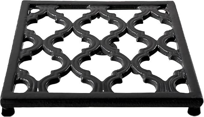JOGREFUL Cast Iron Trivet Mats, Kitchen Pot Holders to Portect Table/Countertops, Heat Resistant Mats for Teapot/Hot Dishers/Plates, Vintage Mats with Weighted-Base, Black