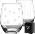 Etched Stemless Wine Glasses for Red or White Wine (Set of 2), 18-Ounces, Large Wine Glasses for Cabernet, Pinot Noir, Burgundy, Bordeaux (Lines+Dots)