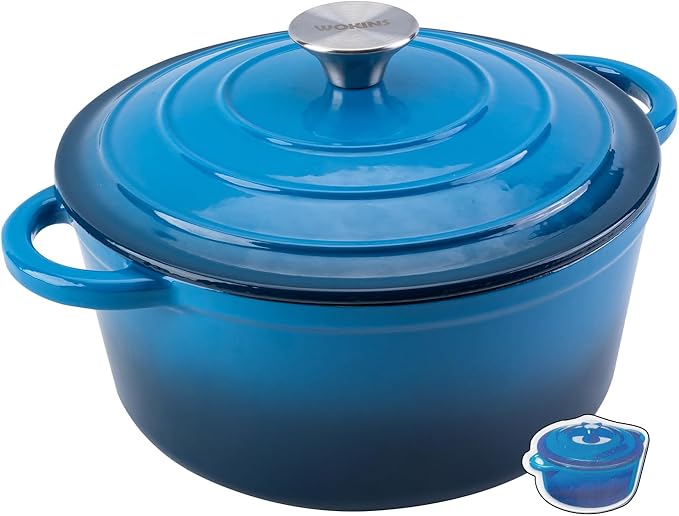 Enameled Cast Iron Dutch Oven Pot with Lid Heavy-Duty Cookware for Bread Baking,Braising,Stews,Roasting,Oven Safe up to 500°F,4QT,blue