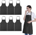Total 6PCS Black Apron for Wowen Adult Unisex with 2 Pockets-Chef Cooking Baking Kitchen Restaurant Crafting Painting Party Aprons