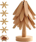 Wooden Trivets for Hot Dishes, Tree Shape Trivet Set, for Hot Dishes, Pot, Bowl, Teapot, 5 Wooden Trivets+1 Stand, Like a Christmas Tree, Natural Foldable Kitchen Wooden Trivet (Wood Color)