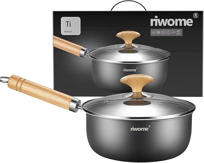Tianium Sauce Pot with Lid,Nonstick 2.0 Quarts Small Pot With Handle,Pure Titanium Non-Coating Small Kitchen Cooking Pot, Light Weight,Easy to clean.
