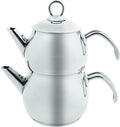 Karaca Belinay Teapot Set Medium Silver, 18/10 Stainless Steel, Teapot/Lid (1 lt, 2.2 lb), Tea Kettle (1.6 lt, 3.5 lb), Suitable for Induction, 2 Years Warranty