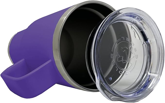 LaserGram 20oz Vacuum Insulated Travel Mug with Handle, Tiki Statue, Personalized Engraving Included (Dark Purple)