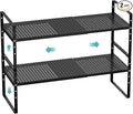 Cabinet Organizer Shelves,Expandable Spice Racks,Stackable Storage Shelves Space Saving for Countertop,Cabinet,Organization,Pantry,Bathroom Organization,Black,2 Packs
