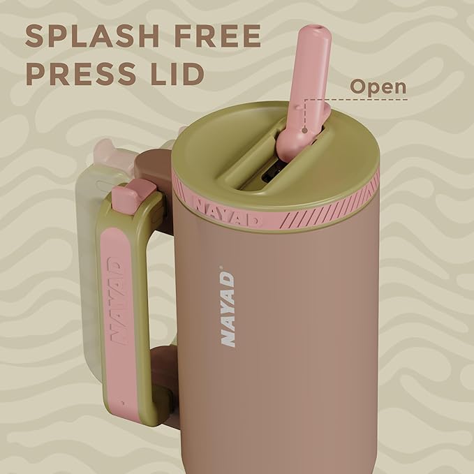 NAYAD 22 oz Flip Straw Tumbler with Handle & 10oz Snack Container Insulated Stainless Steel Water Bottle with Foldable Handle Dual Lids for Travel Gym Car Daily Use Christmas gifts(Light brown)