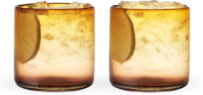 Twine Living El Ocaso Hand-Blown Tumblers, Recycled Drinking Glasses, Sunset Inspired Yellow and Purple Gradient, Mexican Glassware, Decorative Drinkware for Home Bars, 12 oz, Set of 2