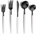 Lemeya Matte Black White Silverware Set for 4,Modern Stainless Steel Brushed Cutlery Set,20-Pieces Heavy Duty Flatware Set,Knives Spoons and Forks Set Utensils Set, Satin Finish, Dishwasher Safe