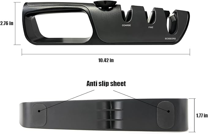 Knife Sharpener, Coarse and Fine Slots, Scissor Sharpening Slot