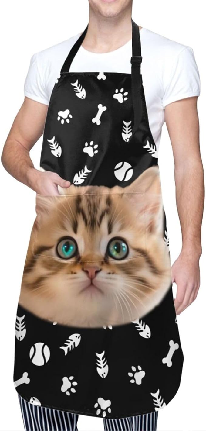 Custom Dog Face Apron for Men Women, Personalized Photo Bib Apron with Pockets, Customized Chef Aprons