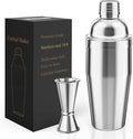 Cocktail Shaker with Double Measuring Jigger,Professional Stainless Steel 24oz Martini Shaker Set,Drink Built-In Strainer,Bartender Kit.