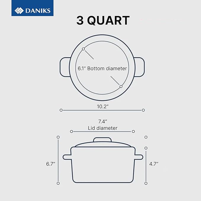 Daniks Modern 3 Quart Stainless Steel Stock Pot with Glass Lid, Tri-Ply Bottom for Even Heating, Induction Compatible, Dishwasher Safe, Heatproof Handles