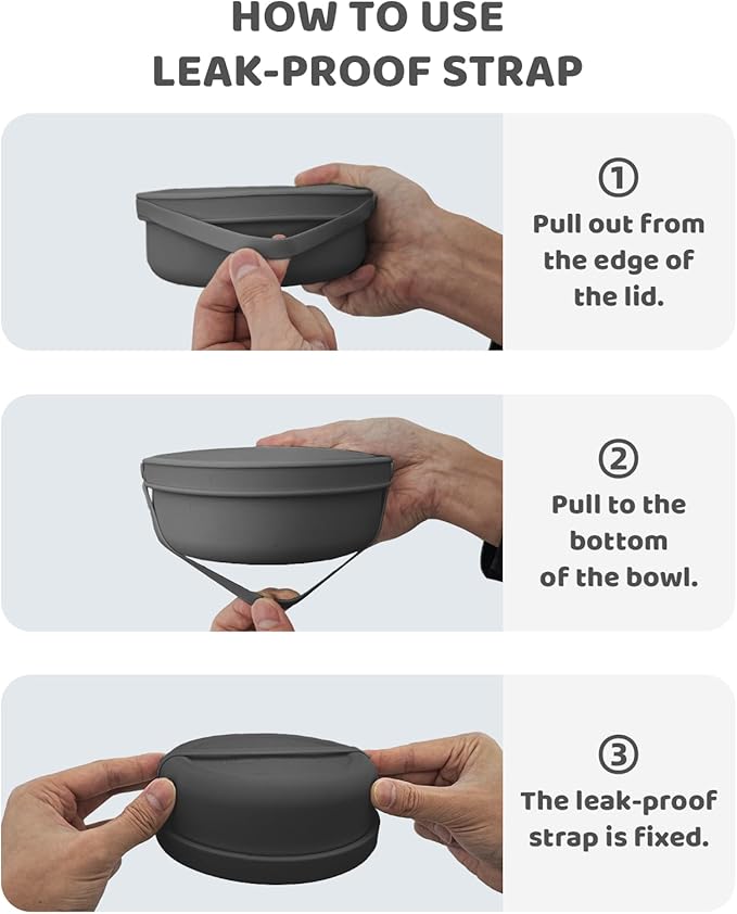 Silicone Food Storage Containers Bowl, Set of 3 Reusable Silicone Bento Lunch Box Containers with Lids (17oz, 25oz, 42oz) Dishwasher, Microwave and Freezer Safe Charcoal Gray