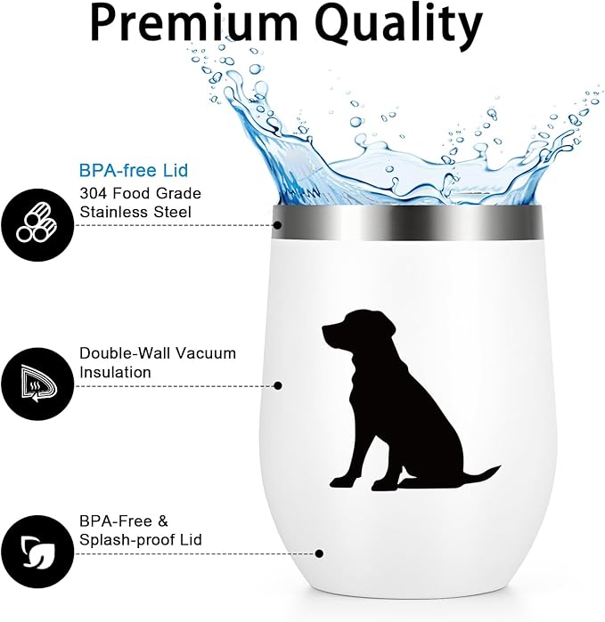 Lifecapido Labrador Retriever Gifts, Labrador Silhouette Stainless Steel Wine Tumbler Set of 2, Black Lab Gifts, Christmas Birthday Gifts for Dog Lovers Friends(12oz, Black&White)
