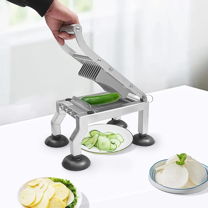 Manual Vegetable Slicer Heavy Duty Tomato Slicer 10mm/0.39in Stainless Steel Fruit Vegetable Cutter with 4 Suction Cups for Onion Cucumber Tomato Apple within 2.76in 4 Suction Cups