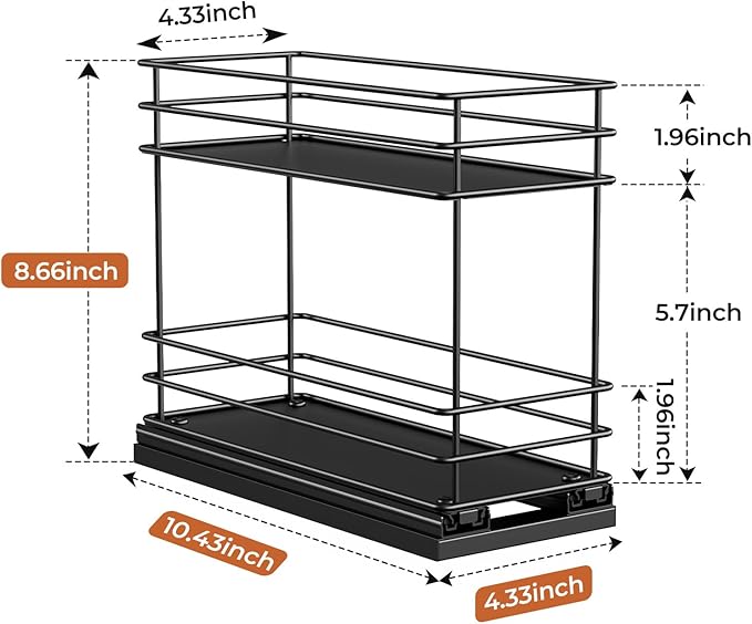 Pull Out Spice Rack Organizer for Cabinet, Slide Out Spice Racks, Easy to Install, 4.0''Wx10.35''Dx8.26''H, 1 Drawer 2 Tiers(Black)