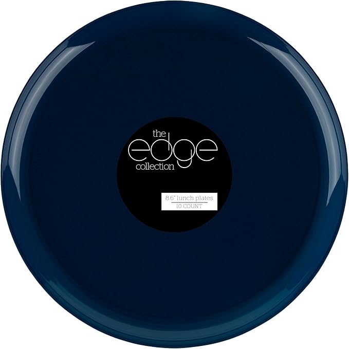 [30 Pack 8.6''] Dark Blue Plastic Party Plates Edge Collection Premium heavyweight Elegant Disposable Tableware Dishes